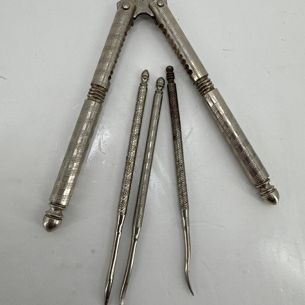 Vintage HMQ Nutcracker Metal Nut Picks Mid Century Holiday Entertaining Barware